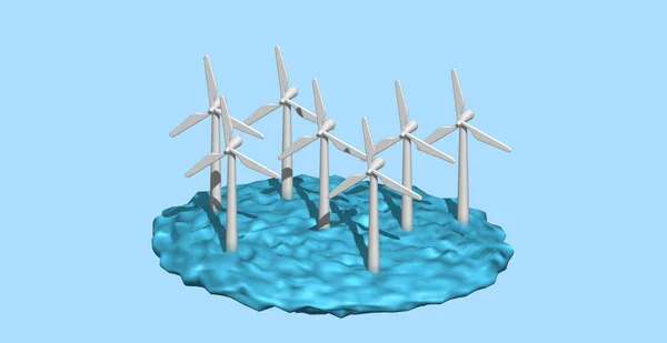 Illustration Einer Reihe Von Windkraftanlagen Wasser Grünes Erneuerbares Und Offshore — Stockfoto