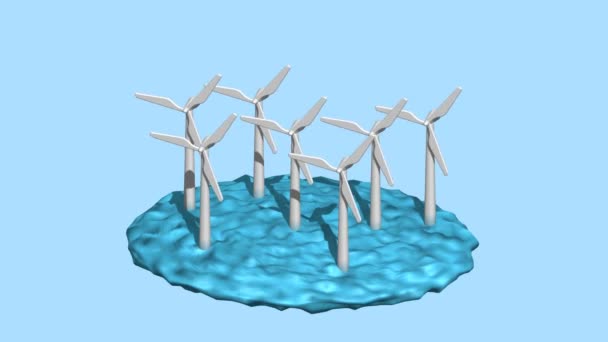 Illustrazione Una Serie Turbine Eoliche Operanti Acqua Concetto Energetico Verde — Video Stock