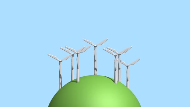 Illustrazione Una Serie Turbine Eoliche Funzionanti Semisfera Verde Concetto Energia — Video Stock