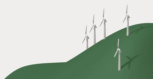 Eine Reihe Von Windrädern Auf Sanften Grünen Bergen Sauberes Grünes — Stockfoto