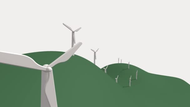 Rappresentazione Una Serie Turbine Eoliche Montagne Verdi Lisce Concetto Energia — Video Stock