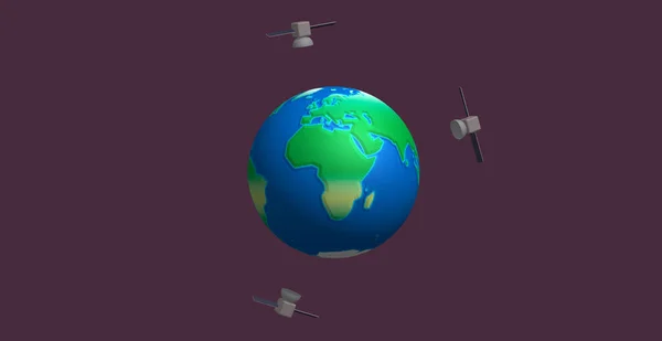 Illustration Planeten Jorden Dess Europa Afrikanska Sida Omgiven Flera Satelliter — Stockfoto