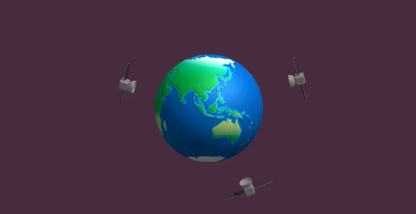 Ilustrace Planety Země Východní Straně Obklopená Několika Satelity Koncept Komunikace — Stock fotografie