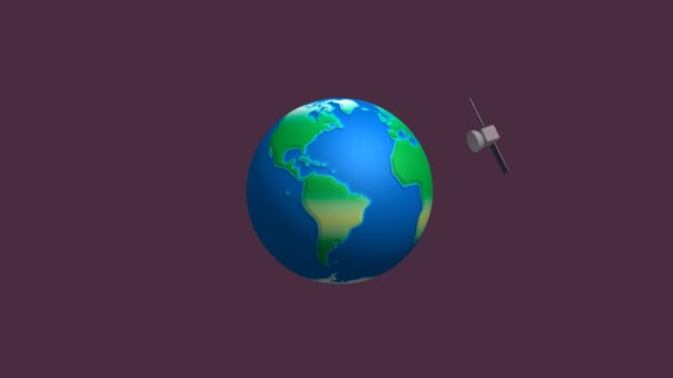 Ilustración Movimiento Del Planeta Tierra Girando Rodeado Por Satélite Concepto — Vídeos de Stock