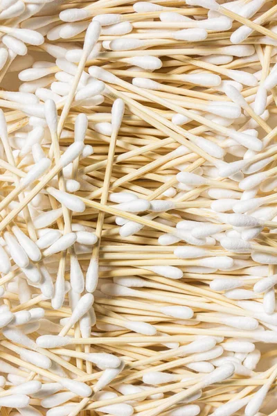 Large accumulation of ear sticks made of bamboo. Zero waste concept.