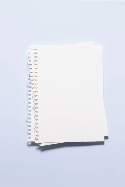 Boş sayfalar, defterinden yeni koparılmış, açık mavi arka planda. Düz yatıyordu.