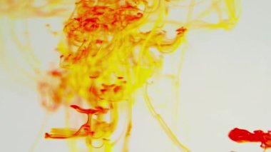 Çok sayıda kırmızı ve sarı mürekkep damlası çerçeveyi doldurarak, beyaz arka planda olduğu kadar kaotik ve karmaşık bir etki yaratıyor..