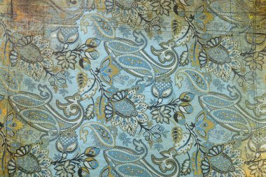 Mavi Yeşil Kaşmir Paisley Desen Arkaplan Damask Kumaşı