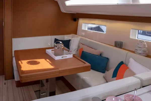 Double room for the captain at the bow in a Jeanneau 51 luxury sailboat