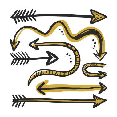 Karalama oku seti. El çizimi vektör çizimi. beyaz arkaplanda izole.