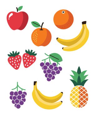 Beyaz arka planda taze meyve çeşitleri