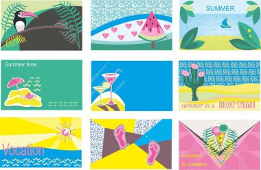 Yaz kartları, yaz tatili kartları, el ilanları. 