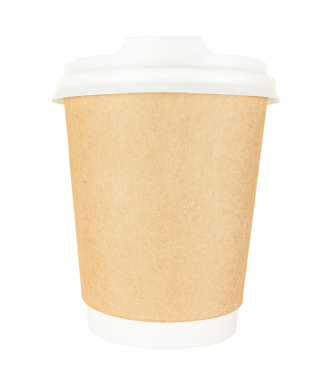 Esmer el işi kağıt kahve fincanı izole edilmiş şeffaf arka plan için.