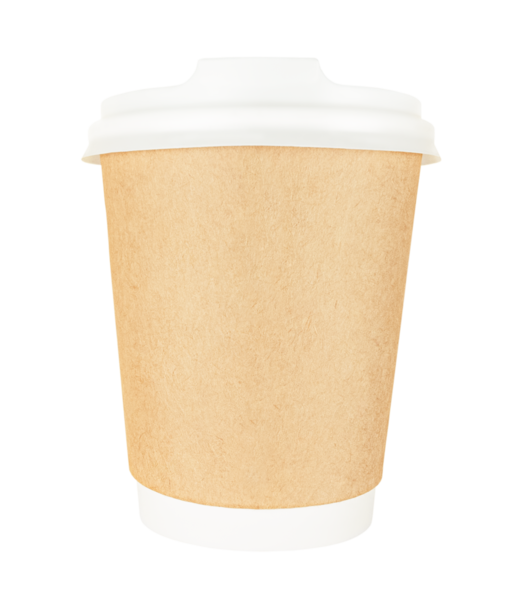Esmer el işi kağıt kahve fincanı izole edilmiş şeffaf arka plan için.