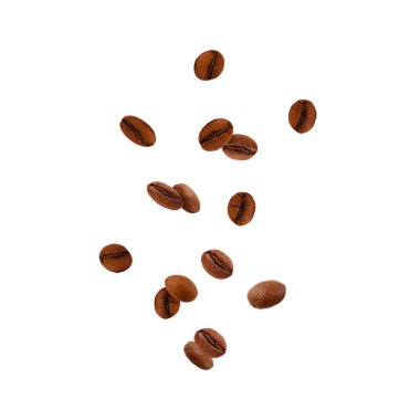 Coffee beans falling isolated on a white background. Stock photo. clipart