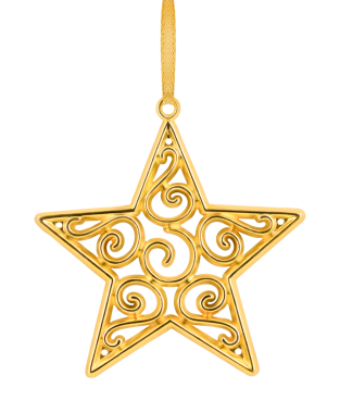 Şeffaf bir arkaplanda Altın Yıldız Noel süsü. Stok fotoğrafı.