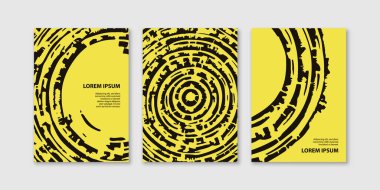 Ahşap desen daireleri olan modern soyut kapak tasarımı. Sunum için kapak tasarımı şablonu, broşür, katalog, poster, kitap, dergi vs. Vektör İllüstrasyonu.