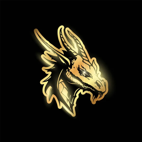 ドラゴンヘッドベクトルゴールデンロゴ 中国の旧正月のシンボルとして幻想的な黄金の龍 — ストックベクタ