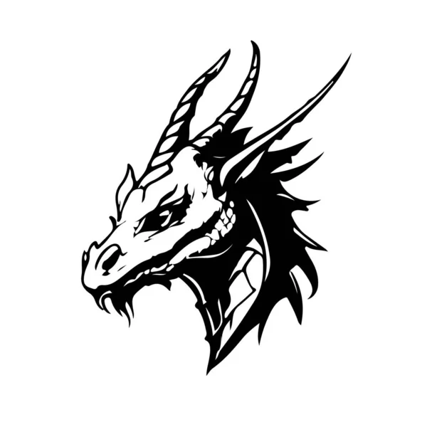 Tête Dragon Vecteur Illustration Noir Blanc Modèle Fantastique Tatouage Dragon — Image vectorielle