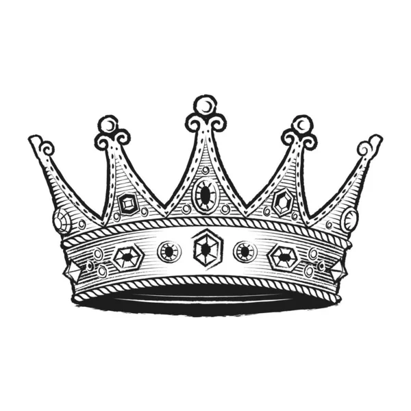 Ручна Коронована Королева Векторні Ілюстрації Дорогоцінними Каменями Білому Тлі — стоковий вектор