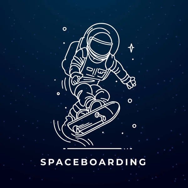 スケートボード上の宇宙飛行士未来宇宙飛行士 宇宙飛行士の線画スケートボードの外側の深宇宙 — ストックベクタ