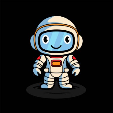 Siyah arka planda sevimli renkli astronot çocuk karakter