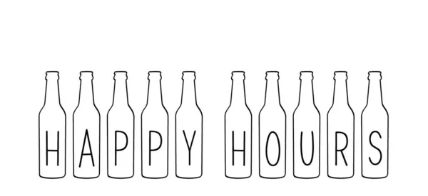 Cartoon Happy Hours Com Botlle Para Pubs Boates Bares Restaurantes —  Vetores de Stock