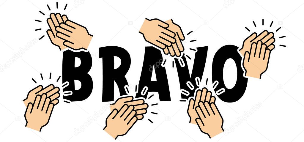 Bravo, supper or bravely and applause icon. Courageously greeting idea moments. Clap hand pictogram. Vector clapping hands. People applaud. Claps symbol icon.