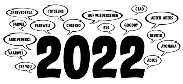 Dire Addio 2022 Diverse Lingue Anno Nuovo Festa Festeggia 2023 — Vettoriale Stock