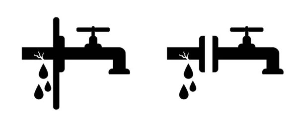 漏れだ 漏れパイプライン 配管システムと漫画ウォータージェット 蛇口のベクトルアイコン 古い水道水や水の滴下 漏水アイコン Symbol — ストックベクタ