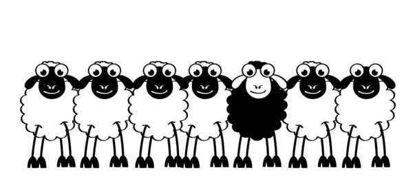 Cartoon Comic Cute Black White Sheep Stickman Sheep Icon Drawing — Stock Vector