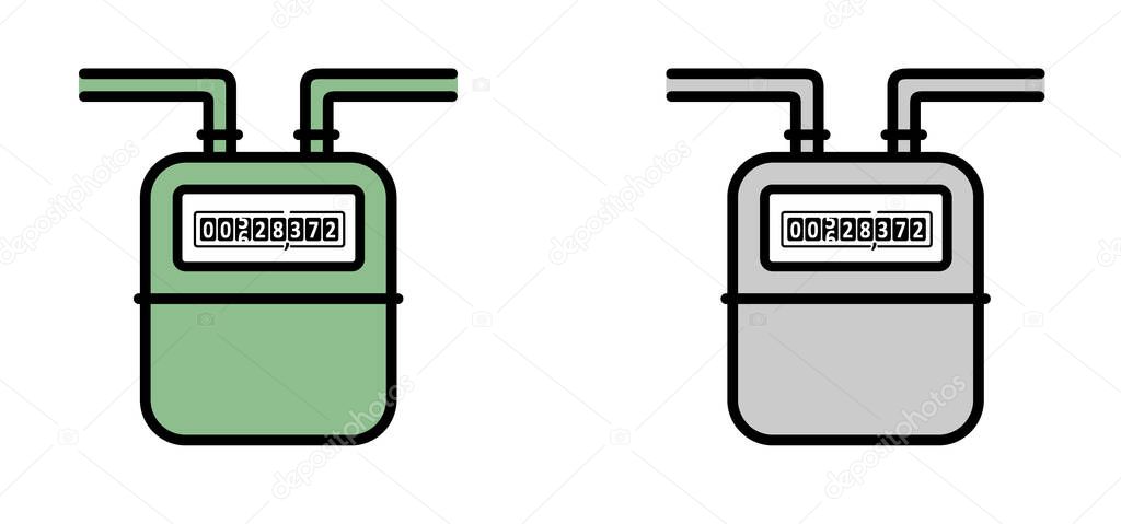Cartoon gas or electricity meter counter. Technology electrical energy icon, counter for distribution domestic current. m3 or kWh sign. Measure consumption, control of electric price. Bill, monitor