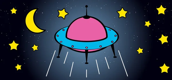 Ufo Fliegt Raumschiff Von Außerirdischen Zum Welt Ufo Tag Cartoon — Stockvektor