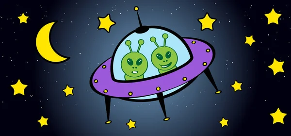 Ufo Fliegt Raumschiff Von Außerirdischen Zum Welt Ufo Tag Cartoon — Stockvektor