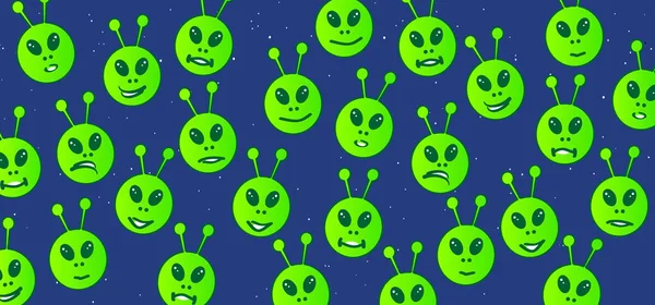 Aliens Gesichter Für Ufo Fliegendes Raumschiff Zum Welt Ufo Tag — Stockvektor