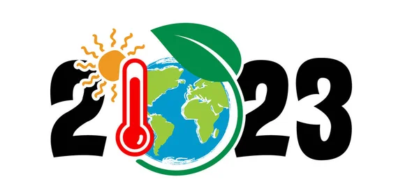 Auguriamo Felice Anno Nuovo 2023 Con Simbolo Effetto Riscaldamento Globale — Vettoriale Stock