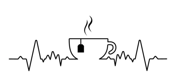 心跳波 早上再来一杯卡通片 咖啡或茶吧 灵感信息的概念 只是片刻 第一次休息时间 — 图库矢量图片