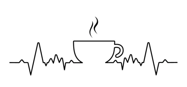 心跳波 卡通片上的新鲜咖啡杯在早晨 咖啡或茶吧 灵感信息的概念 只是片刻 第一次休息时间 — 图库矢量图片