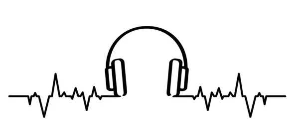 Onde Battement Coeur Écouteurs Casque Ligne Signe Motif Pour Musique — Image vectorielle
