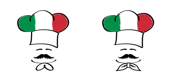 Berretto Cuoco Con Baffi Bandiera Italiana Cappello Cappello Chef Cucina — Vettoriale Stock