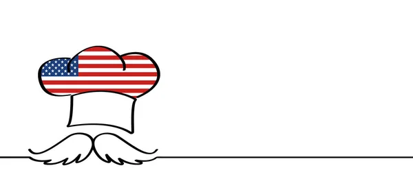 卡通厨师帽 有胡子和Vs 美国国旗 厨师的帽子或帽子 厨房烹调或烹调帽子 矢量菜单标识或图标 美国披萨 美食烘焙店 贝克符号 厨师帽 — 图库矢量图片