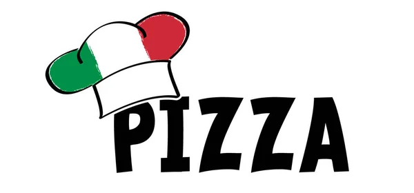 Pizza Piatto Italiano Cartoon Chef Cap Simbolo Bandiera Italiana Cappello — Vettoriale Stock
