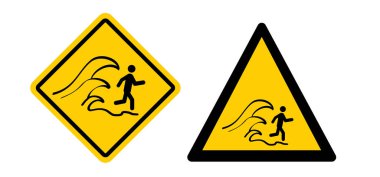 Çizgi film tsunami uyarısı, şok dalgası. Tsunamiler denizden gelen ve genellikle bir deniz depreminin yol açtığı beklenmedik bir şekilde kıyıları sel basan son derece yüksek dalgalardır. bilgi işareti.