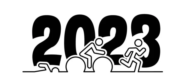 Biglietto Auguri Felice Anno Nuovo 2023 Icona Del Triathlon Percorso — Vettoriale Stock