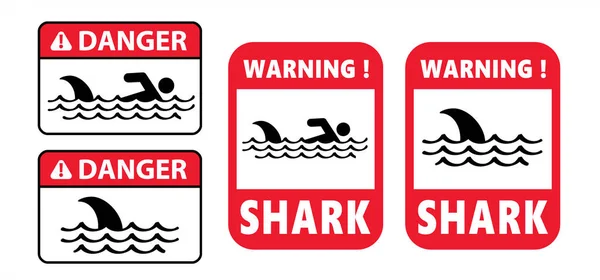 Pare Cuidado Com Placa Tubarões Cartoon Shark Warning Sign Beach —  Vetores de Stock