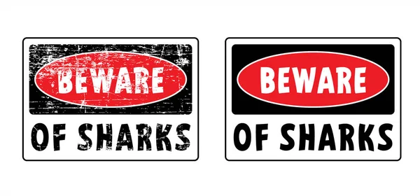 Pare Cuidado Com Placa Tubarões Cartoon Shark Warning Sign Beach —  Vetores de Stock
