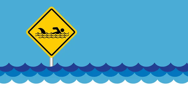 Stůjte Pozor Ceduli Žraloky Kreslený Žralok Varovný Znak Pro Lidi — Stockový vektor