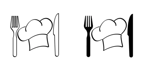 Placa Tenedor Icono Cuchillo Chef Dibujos Animados Símbolo Tapa Cocina — Vector de stock