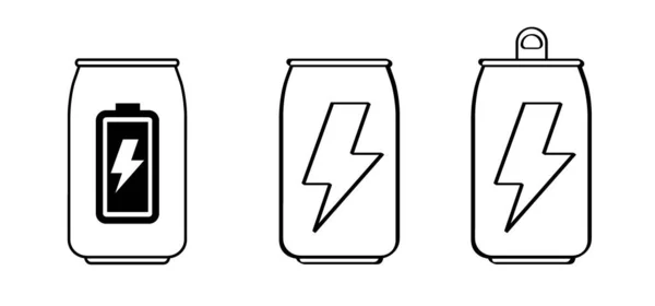 画卡通能量饮料罐 权力饮料可以 抽奖时喝烈性酒 健身平衡的概念 空的或者满的瓶子电池图标或符号 — 图库矢量图片