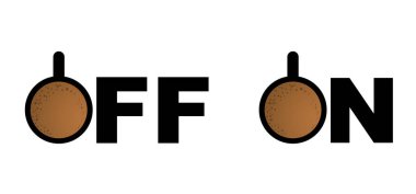 Çizgi filmlerdeki kahve gücü ya açılır ya da kapanır. Kahve ya da çay molası. Bir fincan kahveyle ölçek ölçüyorum. Kahve zamanı. Vektör simgesi ya da logo. Tam enerji yüklenmesi. Enerji içeceği. Düğmeyi aç / kapat